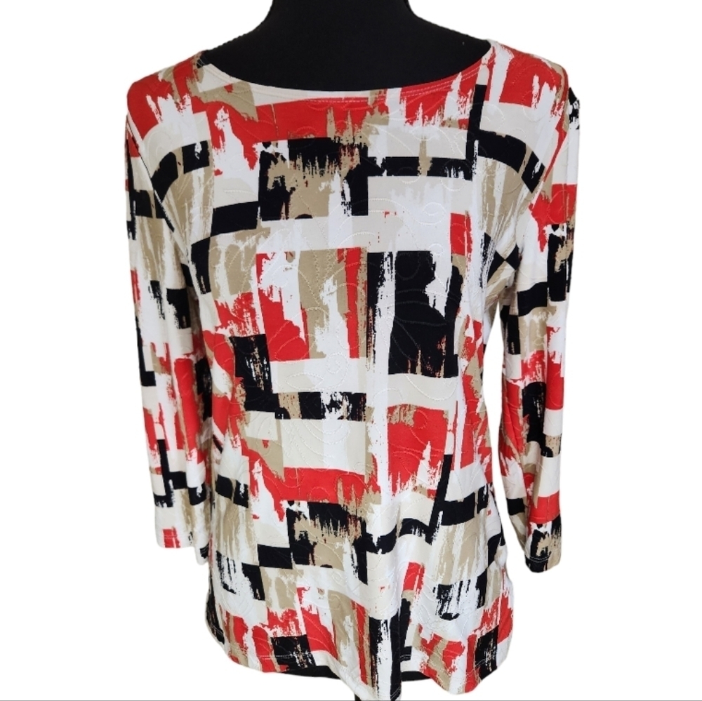JM COLLECTION PETITE black, white, tan, red blouse size small petite
